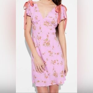 NWT Wild Fable Pink Mini Dress Large Floral Tie Shoulder Romantic Cottagecore